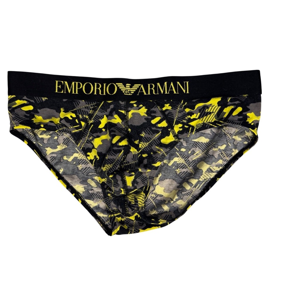 Emporio Armani Mens Camouflage Briefs Yellow Black Grey Logo Waistband Underwear